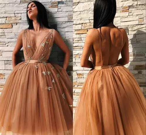 Unique Ball Gown V-neck Tulle Sleeveless Homecoming Dresses | Short Party Dress, SH459