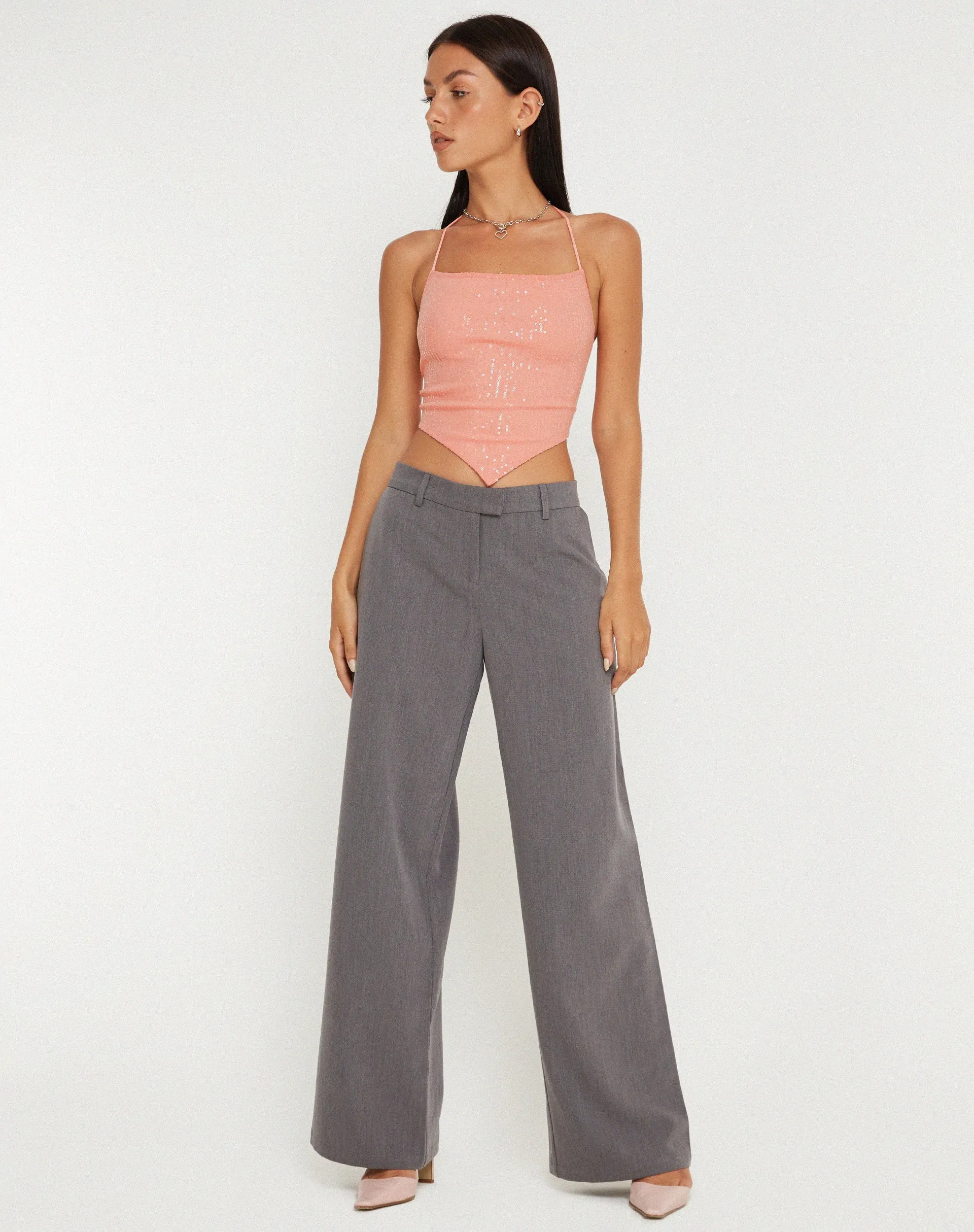 Urban X Motel Ketida Crop Top in Drape Sequin Pink