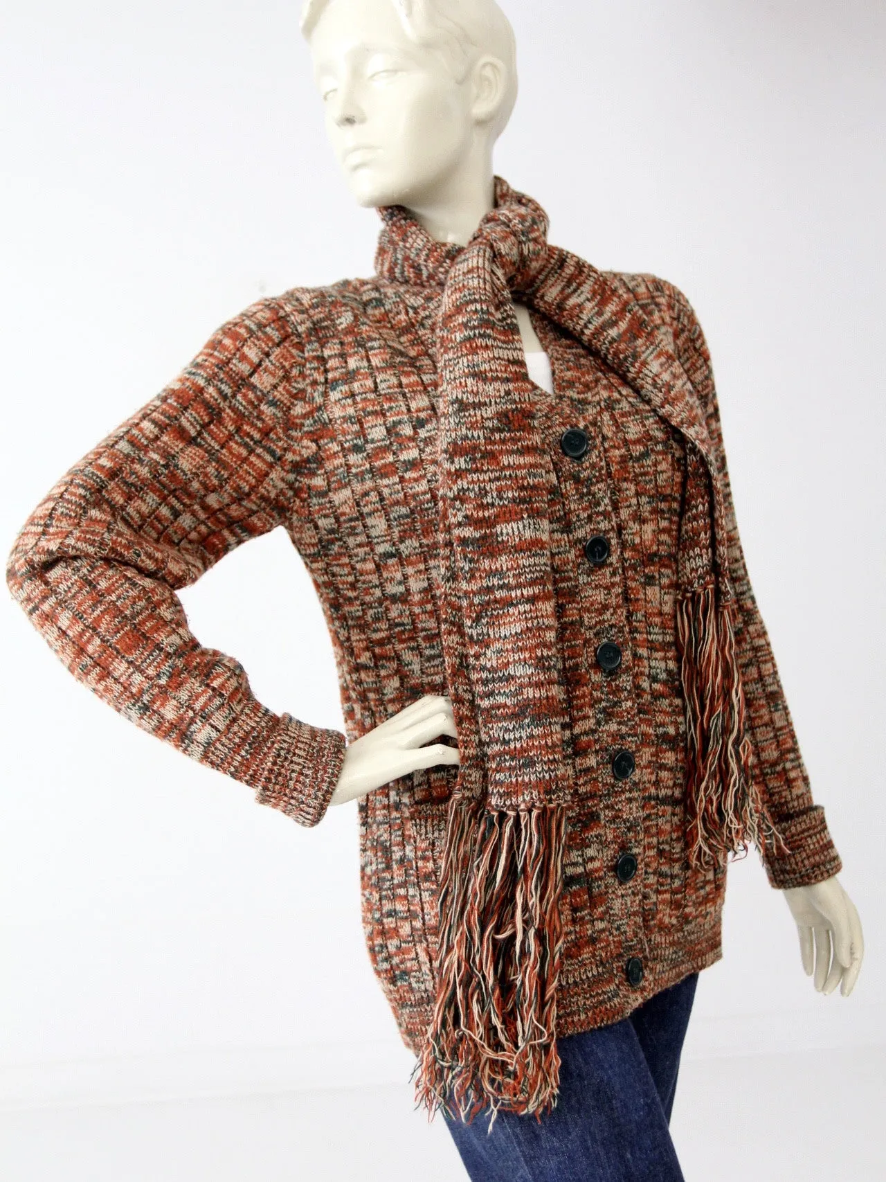 vintage 70s cardigan with attached scarf