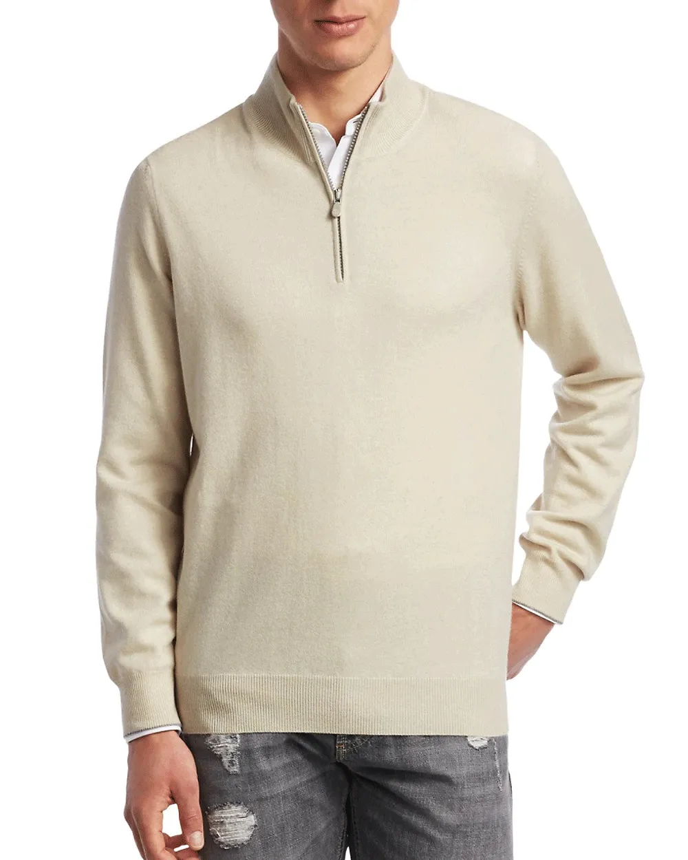 White Cashmere Quarter Zip Sweater