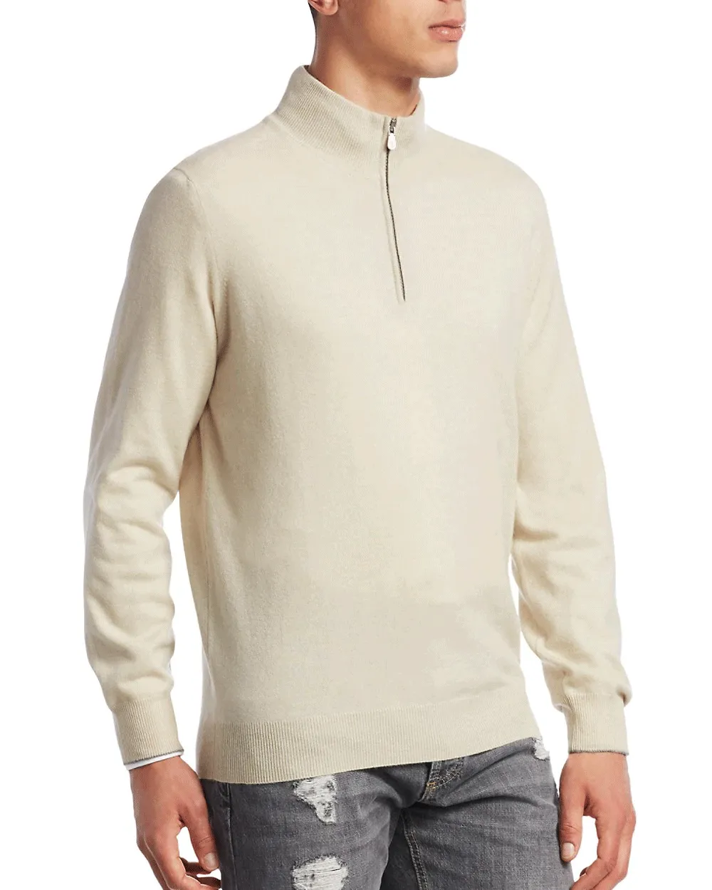 White Cashmere Quarter Zip Sweater