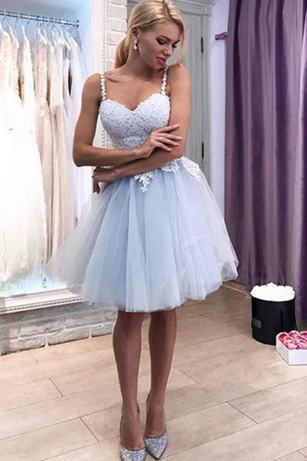 White Tulle Lace A-line Sweetheart Homecoming Dresses Short, Party Dresses, SH514